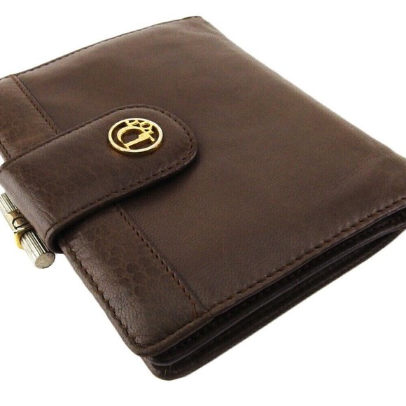 DIOR Bi -fold Wallet Logo Plate Leather Authentic - Picture 3 of 10